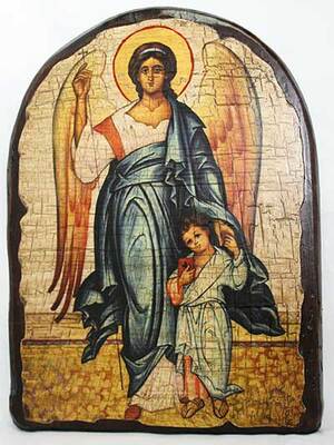 Ангел с детьми, икона под старину, сургуч, АРКА (17 Х 24)