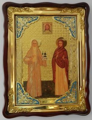 Варвара и Елизавета, в фигурном киоте, с багетом. Храмовая икона (60 Х 80)