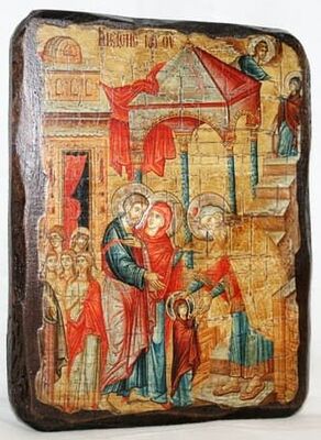 Введение во Храм Пресвятой Богородицы, икона под старину, сургуч (13 Х 17)