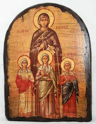 Вера, Надежда, Любовь и мать их София, икона под старину, сургуч, АРКА (17 Х 24)