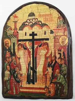 Воздвижение Креста Господня, икона под старину, сургуч, АРКА (17 Х 24)