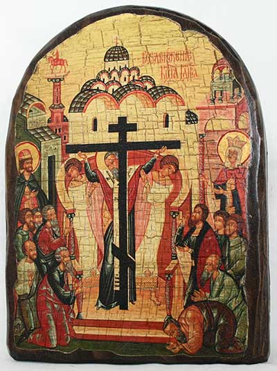 Воздвижение Креста Господня, икона под старину, сургуч, АРКА (17 Х 24)