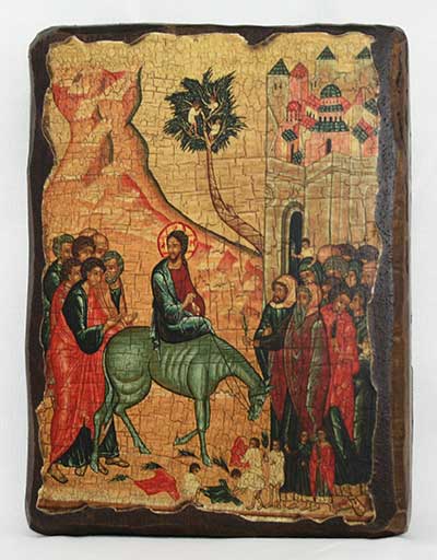Вход Господень в Иерусалим, икона под старину, сургуч (17 Х 23)