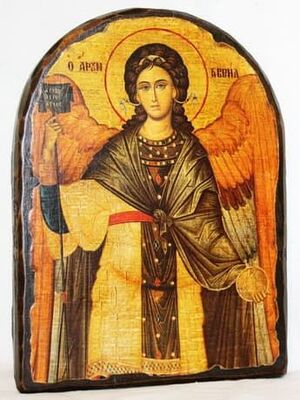 Архангел Гавриил (пояс), икона под старину, сургуч, АРКА (17 Х 24)