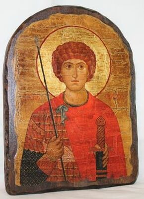 Георгий Победоносец (пояс), икона под старину, сургуч, АРКА (17 Х 24)