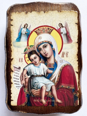 Достойно есть Б.М., икона под старину, на дереве (8x10)