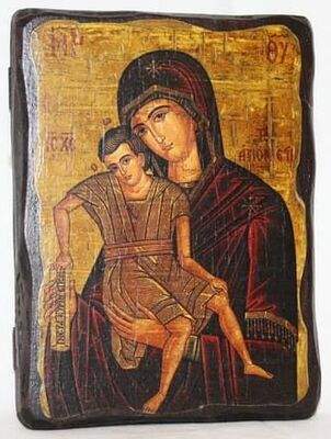 Достойно есть Б.М. (светлый фон), икона под старину, сургуч (13 Х 17)