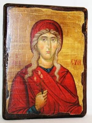Ева,Св.ВлМч.(пояс), икона под старину, сургуч (17 Х 23)