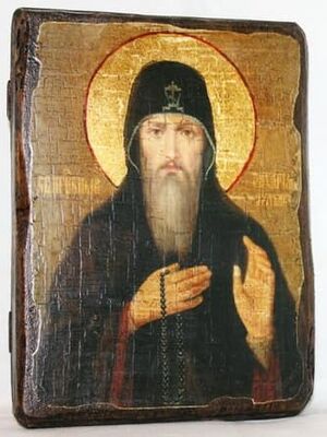Захарий Печерский,Св.Прп., икона под старину, сургуч (17 Х 23)