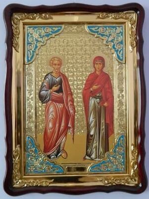 Иоаким и Анна, в фигурном киоте, сбагетом. Большая Храмовая икона (82 Х 114)