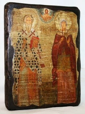 Киприан и Устинья, икона под старину, сургуч (13 Х 17)