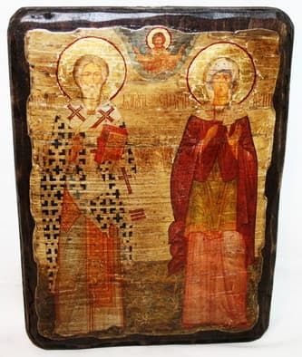 Киприан и Устинья, икона под старину, сургуч (17 Х 23)