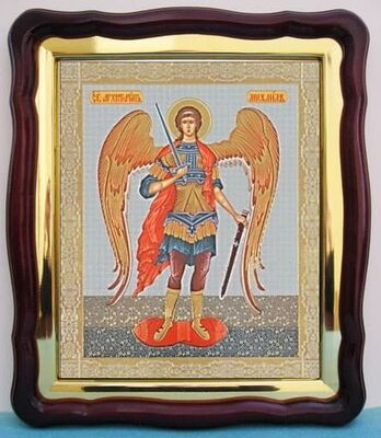 Арх. Михаил (рост), в фигурном киоте, с багетом. Большая аналойная икона (28 Х 32)