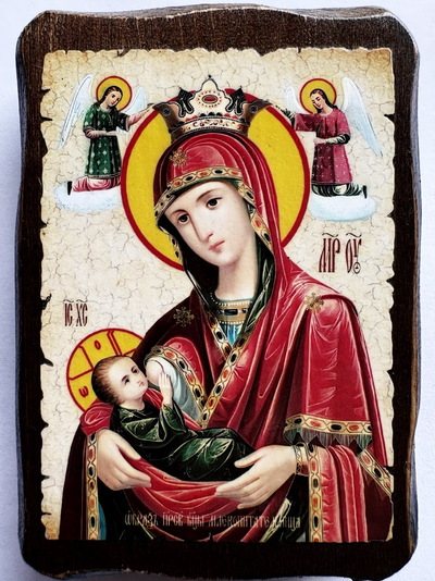 Млекопитательница Б.М., икона под старину, на дереве (8x10)