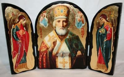 Николай Чудотворец (митра), с Архангелами, традиционный Афонский складень 35 Х 24 см.