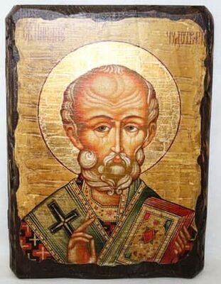 Николай Чудотворец, икона под старину, сургуч (17 Х 23)