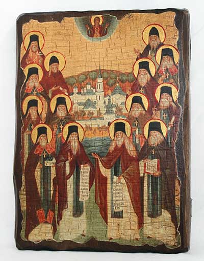 Оптинские старцы, икона под старину, сургуч (13 Х 17)