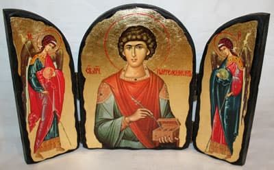 Пантелеймон, с Архангелами, традиционный Афонский складень 35 Х 24 см.