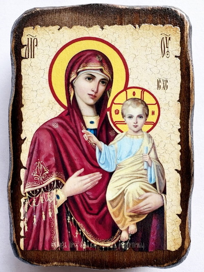 Смоленская Б.М., икона под старину, на дереве (8x10)