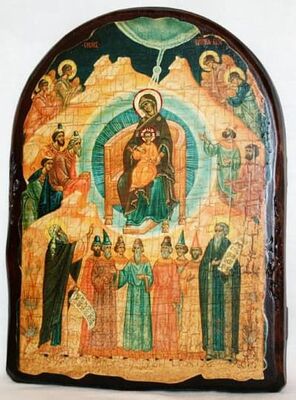 Собор Богородицы, икона под старину, сургуч, АРКА (17 Х 24)