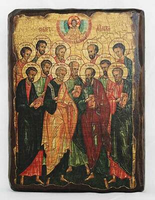 Собор 12 апостолов, икона под старину, сургуч (17 Х 23)
