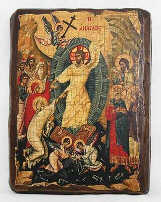 Сошесвие в ад, икона под старину, сургуч (17 Х 23)