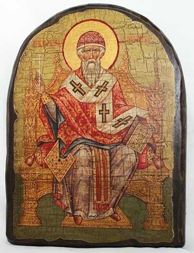 Спиридон Тримифунтский (трон), икона под старину, сургуч, АРКА (17 Х 24)