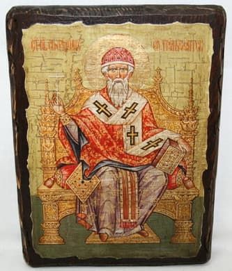 Спиридон Тримифунтский (трон), икона под старину, сургуч, (30x42)