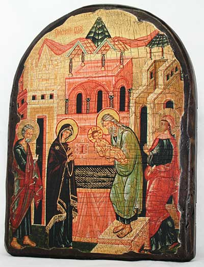 Сретение Господне, икона под старину, сургуч, АРКА (17 Х 24)