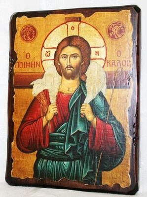 Добрый пастырь, икона под старину, сургуч (13 Х 17)