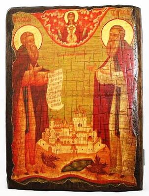Зосима и Савватий, икона под старину, сургуч (17 Х 23)