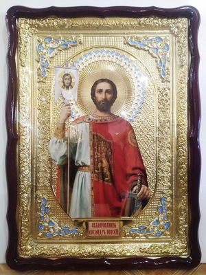 Александр Невский, в фигурном киоте, с багетом. Храмовая икона (60 Х 80)