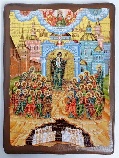 Непроходимая дверь Б.М., икона под старину, на дереве (17х23)
