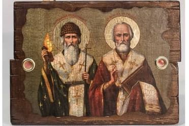 Спиридон Тримифунтский и Николай Чудотворец, икона под старину (19 Х 27)