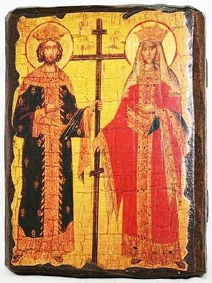 Константин и Елена, икона под старину, сургуч (17 Х 23)
