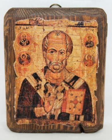 Николай Чудотворец с Предстоящими, икона под старину, сургуч (13 Х 17)