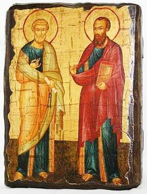 Петр и Павел (рост), икона под старину, сургуч (13 Х 17)
