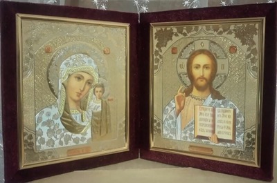 Складень бархат (Б-1518-ГЛ-1-ББО) цвет бордовый, белое одеяние, лик 15Х18
