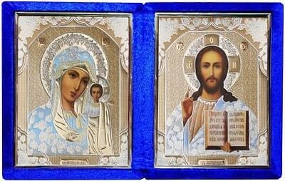 Складень бархат (Б-1012-ГЛ-1-СБО) цвет синий, белое одеяние, лик 10Х12