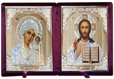 Складень бархат (Б-1518-ВМ-1-ББО) цвет бордовый, белое одеяние, вынимающийся лик 15Х18