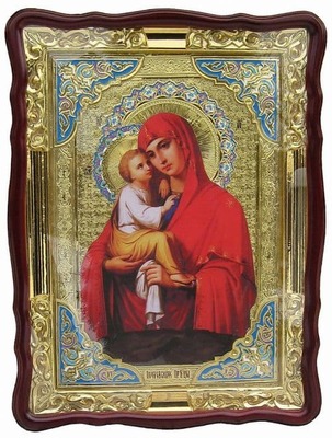 Почаевская Б.М., в фигурном киоте, с багетом. Храмовая икона (60 Х 80)