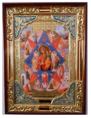 Неопалимая Купина Б.М., в прямом киоте, с багетом. Храмовая икона (58 Х 79)