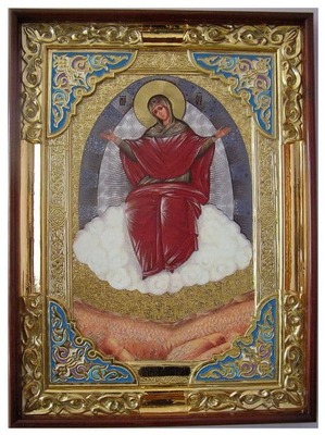 Спорительница хлебов Б.М., в прямом киоте, с багетом. Храмовая икона (58 Х 79)