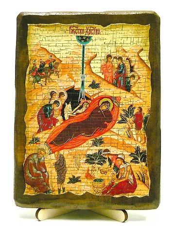 Рождество Христово, икона под старину, на дереве (13х17)