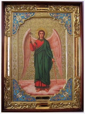 Ангел Хранитель, в прямом киоте, с багетом. Храмовая икона (58 Х 79)