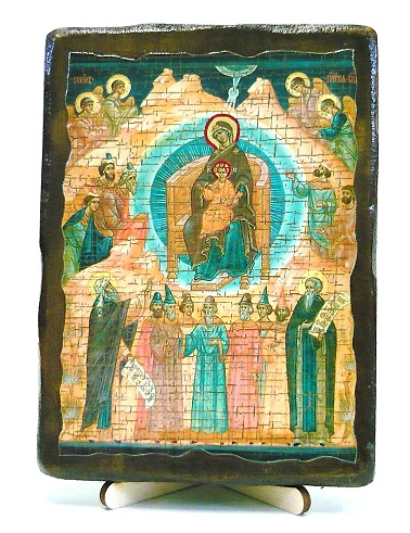 Собор Богородицы, икона под старину, на дереве (13х17)