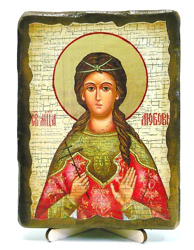 Любовь, Св.Мч, икона под старину, на дереве (13х17)