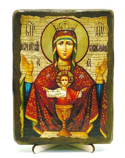 Неупиваемая чаша Б.М., икона под старину, на дереве (13х17)
