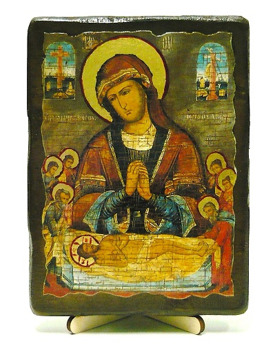 Положение во гроб, икона под старину, на дереве (13х17)