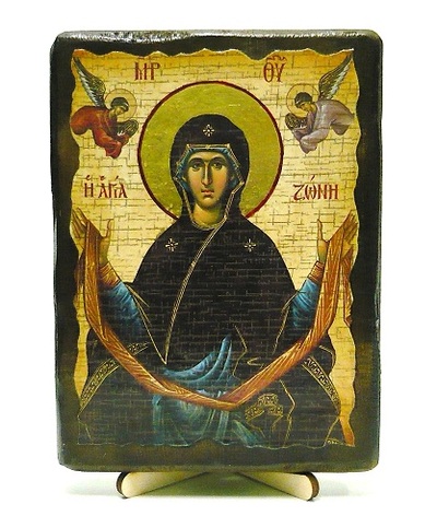 Пояс Пр.Богородицы, икона под старину, на дереве (13х17)